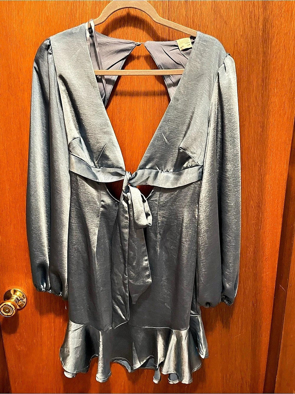Cloak Satin-Look Tie Front Mini Dress Blue Size med